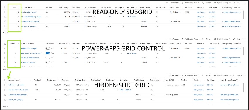 Hidden Sort Grid